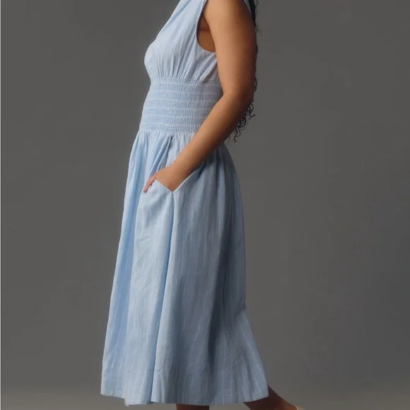 The Tommie Cap-Sleeve Smocked Front Zip Shirt Dress: Linen Addition - Picture 7 of 7